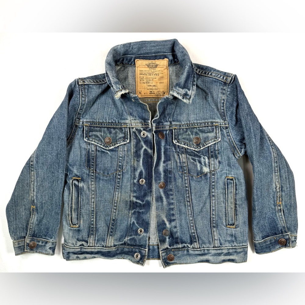 VINTAGE OLD NAVY Boys Denim Jean Jacket XS Classic Trucker Y2K 2000s Distressed‎